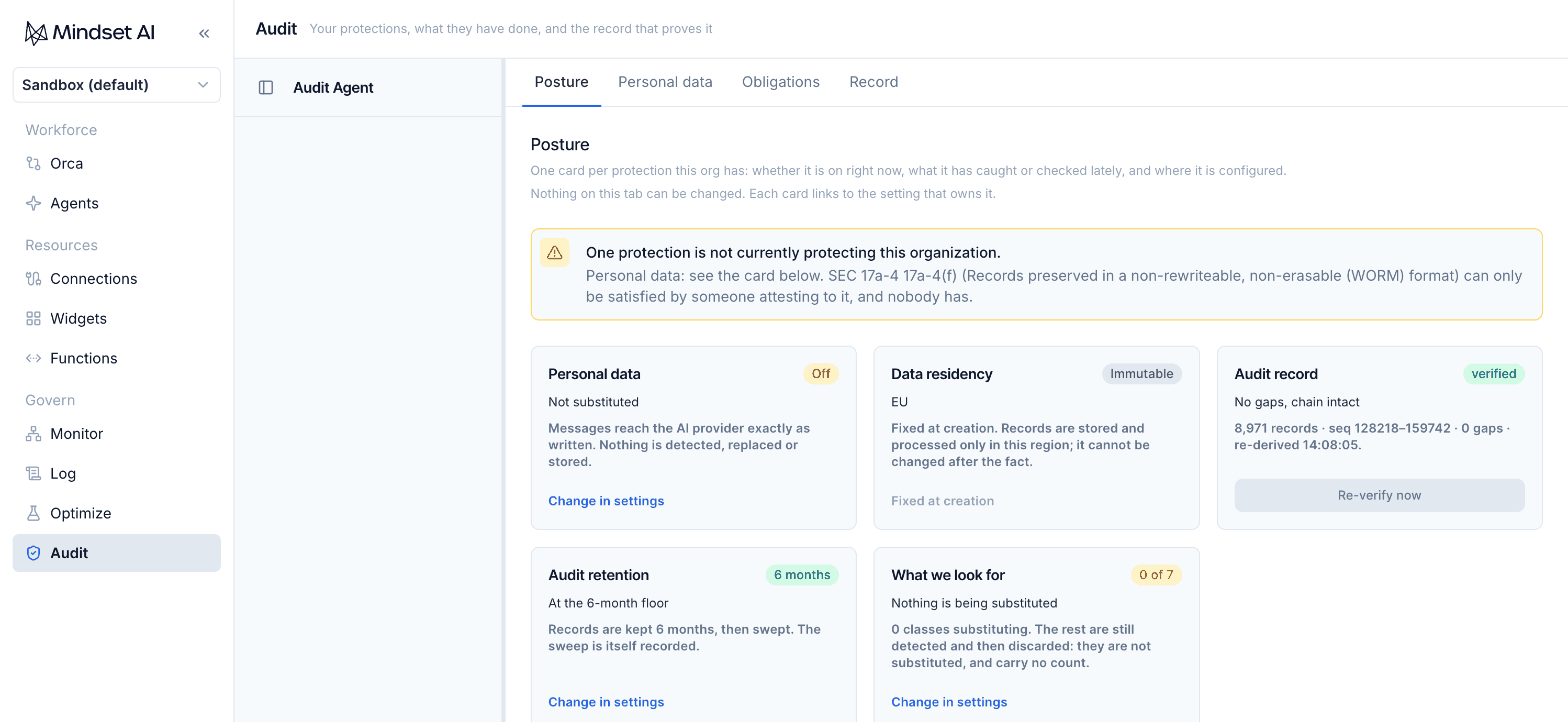 The Posture tab of Audit, one card per protection.